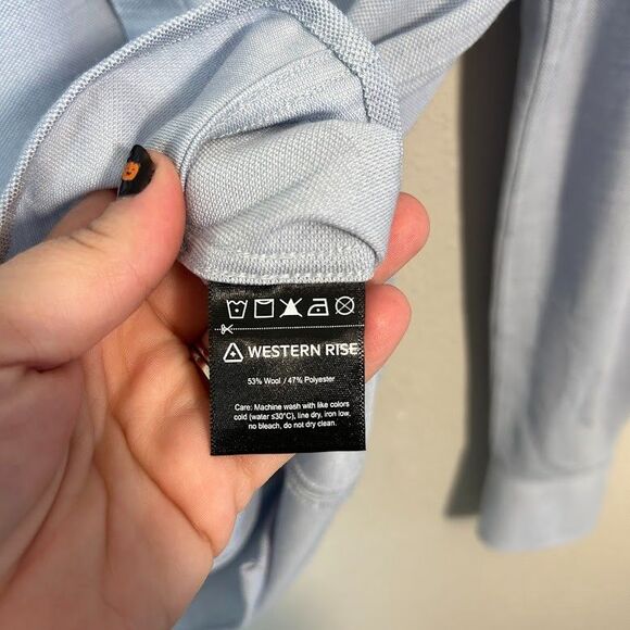 Western Rise Button Down Shirt Mens S Blue Wool Blend Stretch Long Sleeve - Picture 6 of 6